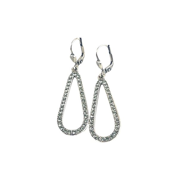Rhinestone Open Teardrop Leverback Dangle Earrings In Silver-Tone Metal - Picture 5 of 5